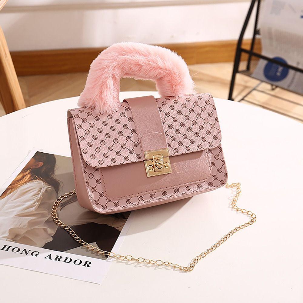 

Print Shoulder Bag Plush Handle Ladies Phone Bag Elegant Crossbody Bag Women