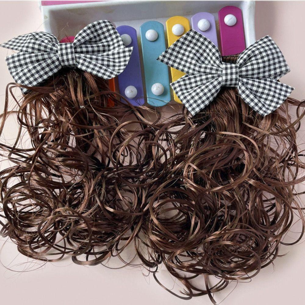 2PCS New Baby Wig Hairpin Cute Children Sweet Girls Bowknot Hairclip Princess Curly JK Bow Hair Accessories