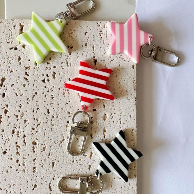 Lovely Star Charm Keyring Alloy Resin Detachable Striped Star Pendant Hanging Decoration For Women Girls Fashion