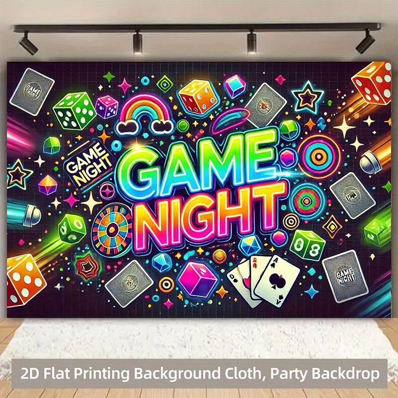 2D plane, vibrant background scene, presented with a colorful theme of a game night