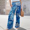 Ladies' Loose And Casual Christmas Printed Wide Leg Pants With Elastic Waistband Drawstring And Pocket Pants