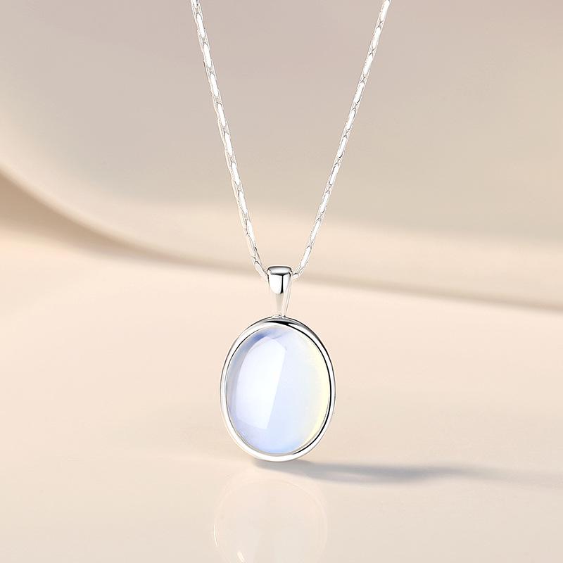 Tichya S925 Sterling Silver Moonstone/Aquamarine Necklace – Niche Design Oval Snake Chain for Women 925 Silver