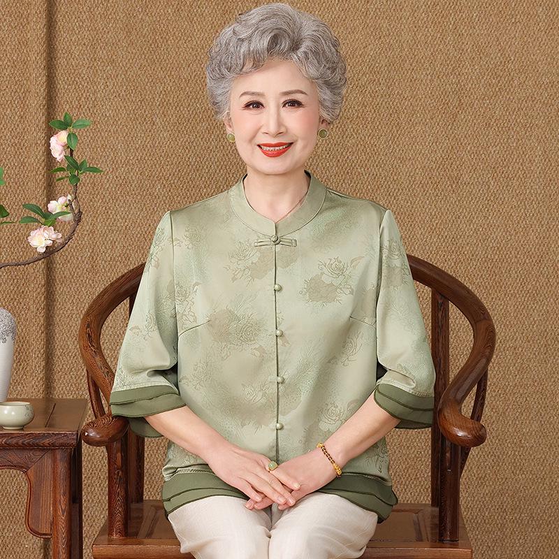 Chinese Style Nine-Point Sleeve Shirt for Middle-Aged and Elderly Women