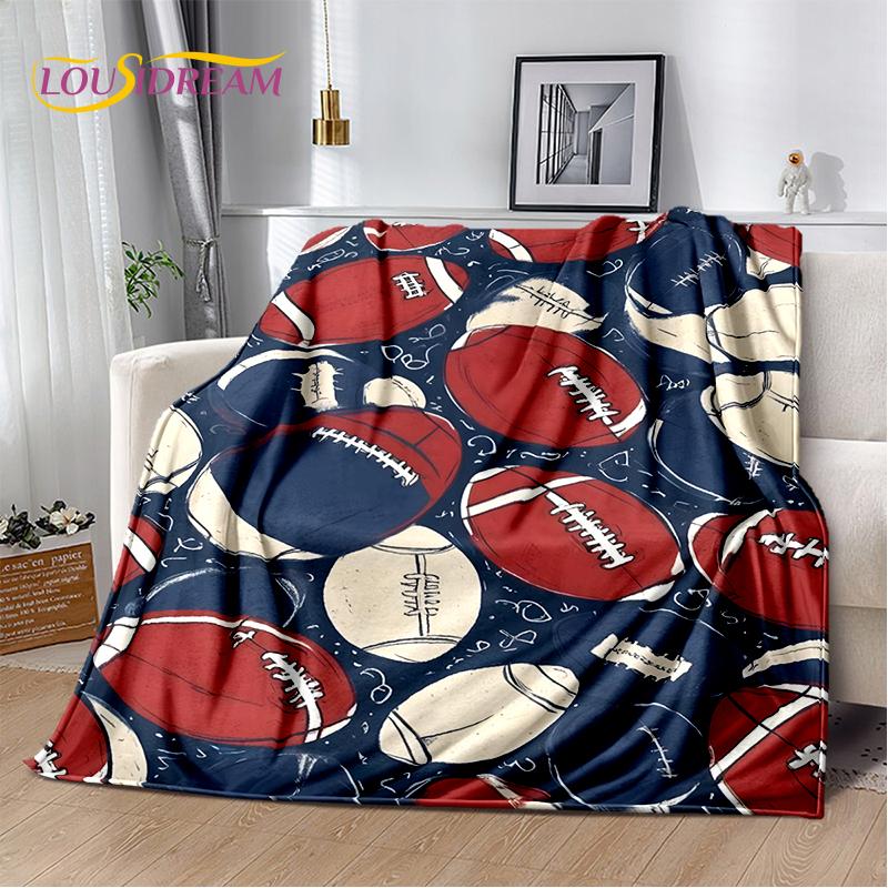 2025 Rugbyfeld Rugby American Football Cartoon Weiche Decke, Weiche Überwurfdecke für Zuhause Schlafzimmer Bett Sofa Reiseabdeckung Kind