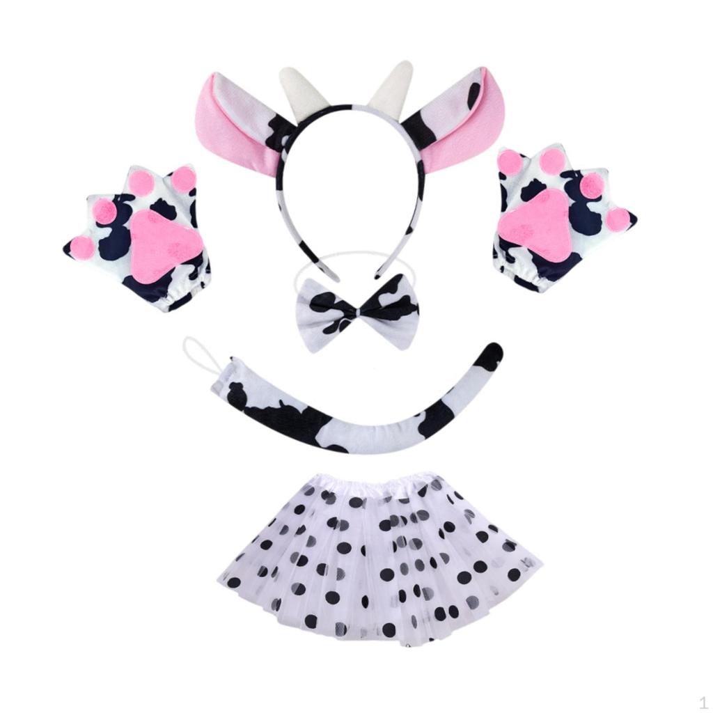 Kuh Cosplay Set Ohren Fliege Rock Handschuhe Schwanz Cartoon für Kinder Festivals