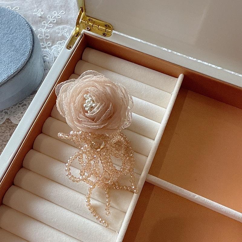 Netting and Crystal Fringe, Rose Flower Side Hairpin, Soft and Fairy-like Style, Women's Hair Accessories, Claw Clip, Hairpin