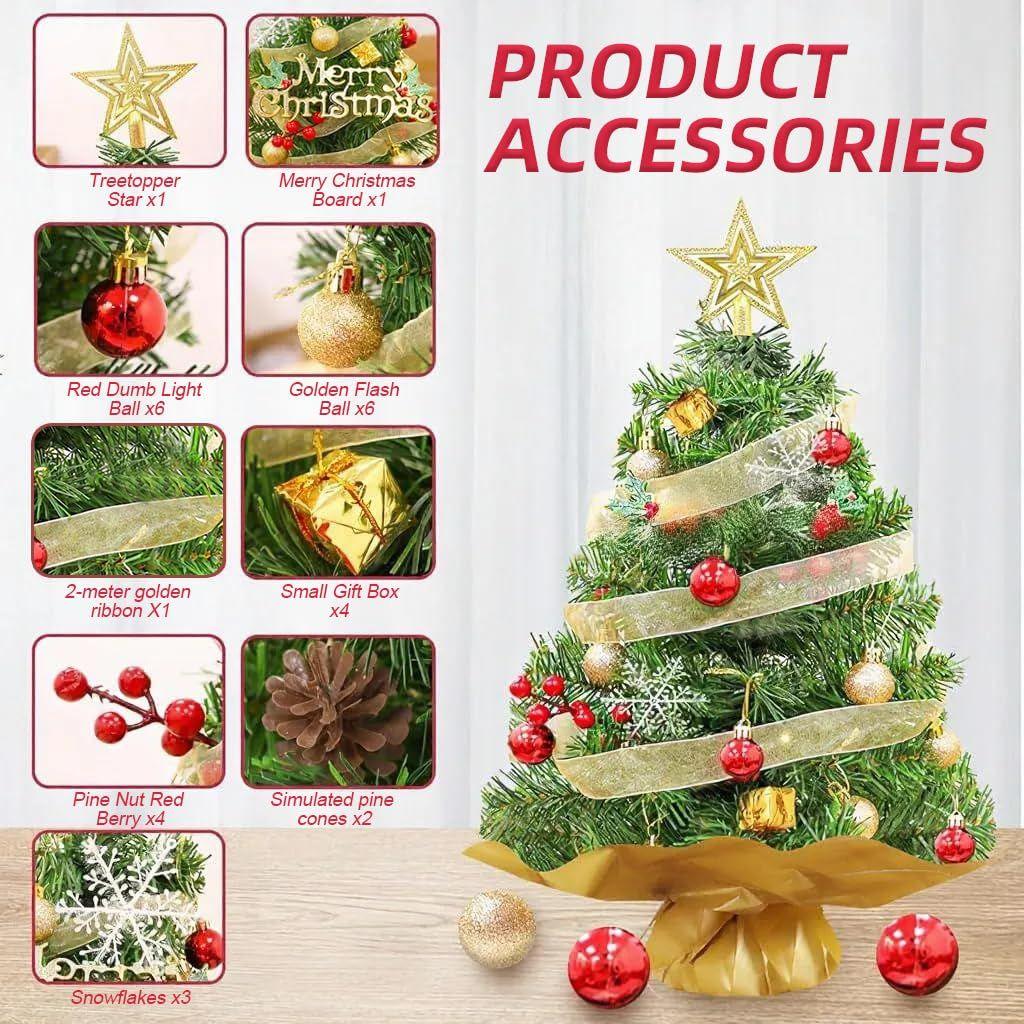 60 CM Christmas Tree for Home Decor with Full Set Decorative Items, Premium Mini Xmas Trees for Christmas
