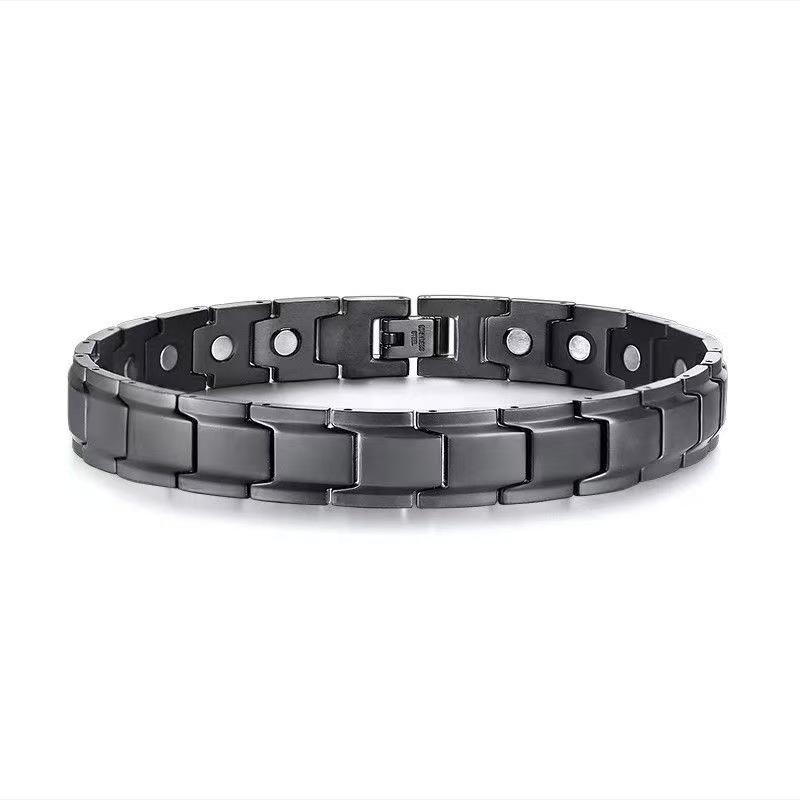 Schwarz-Gold Edelstahl Magnetisches Armband mit Germanium und Negativ-Ionen Uhrenarmband