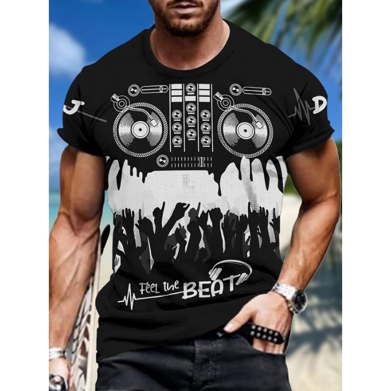 Fashion Men's T-Shirt Humorous DJ Turntable Graphic Printed Short Sleeve Casual O Neck Breathable Tee Tops Harajuku Music Lover Clothes Male