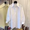 Long Sleeve Womens Shirt Loose Fit Blouse Cotton Solid Color Pointed Lapel Collar Spring Autumn Top for Work Travel Parties