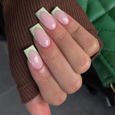 24 ცალი/კომპლექტი Quick Nails Simple Green False Nials სტიკერი Wearable წყალგაუმტარი მანიკური დასრულებული ფრჩხილები