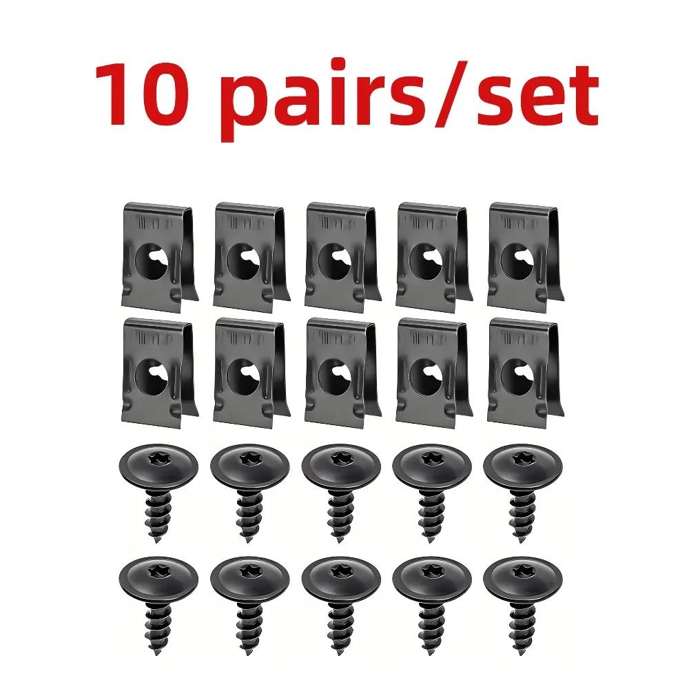 10/20/50pairs Screws Plus Metal U-Bolt Clips for Car Body Bumper Baffle Fasteners Threaded Clips Engine Hood Chassis Hood