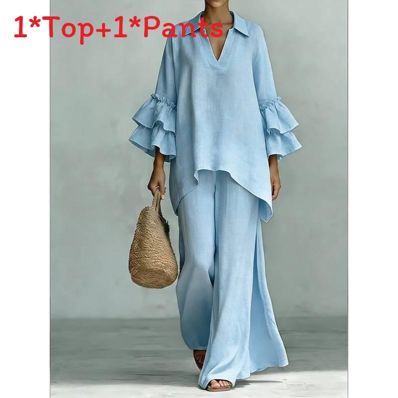 Bohemian Style Casual Twopiece Pants Suit With Spliced Cotton Linen For Women Summer Comfort
