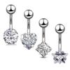 Peach Heart & Star Zircon Stainless Steel Belly Button Ring