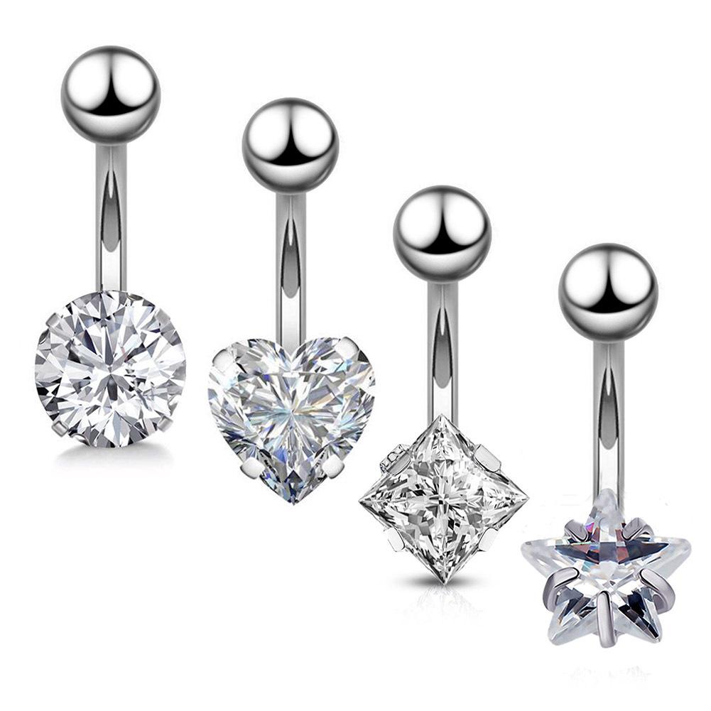 Peach Heart & Star Zircon Stainless Steel Belly Button Ring