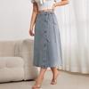 Damen S Denim Midi Rock Wickelstil Schlitz Locker Elegant Vintage