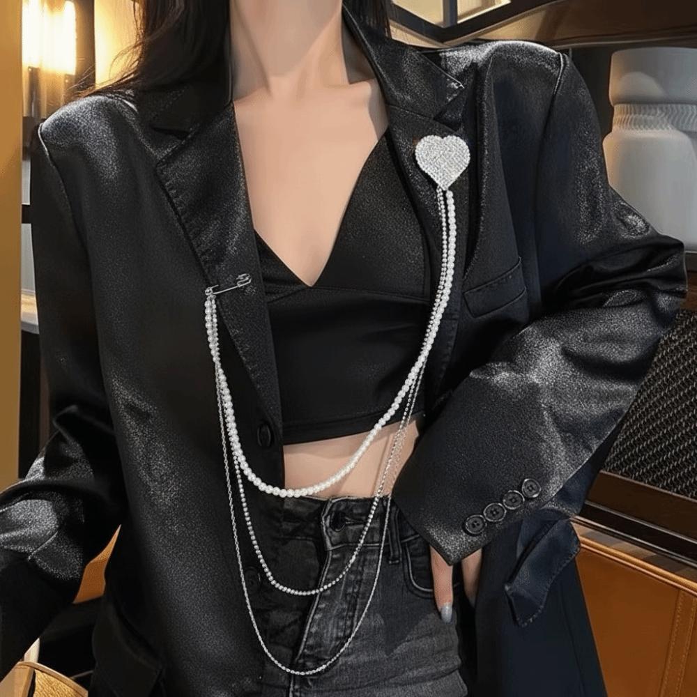 Long Chain Rhinestone Chain Pin Minimalist Style Trouser Fastener Punk Tassel Chain Brooch Jewelry