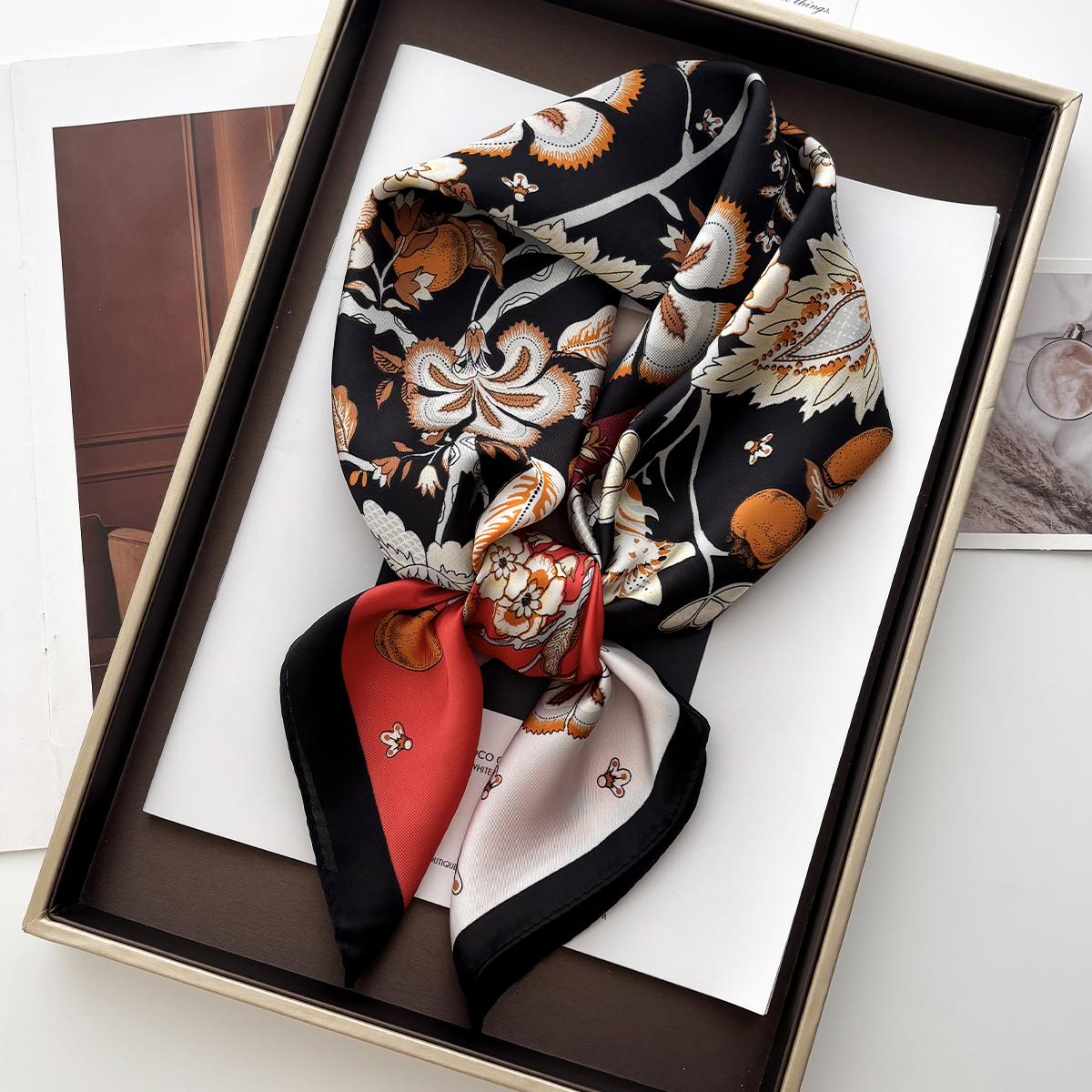 

70*70Cm Silk Square Scarf Women Fashion Korean Version Fruit Print Neck Ties Female Foulard Bandana Hijab Head Scarf Neckerchief 70x70cm