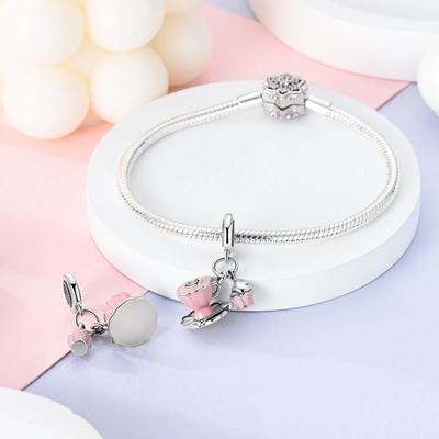 Charms Copperpink Flower Tea Cups Cake Beads Beads Fit Charms Plataoriginal Bracelet Beads Women Jewellery Making