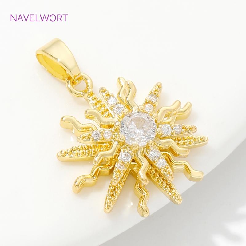 Trendy Rotatable Pendants Fittings18K Gold Plated Brass Sun /Sunflower/Four-Angle Star Charms Pendants For DIY Jewelry Crafts