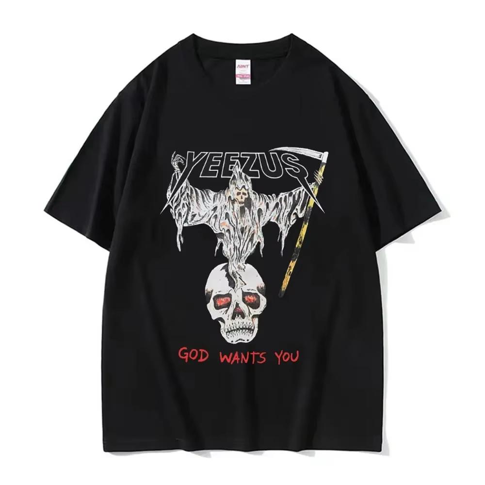 Kanye West Yeezus God Wants You Oversized T-Shirt Comfort Top 100% Cotton Women's Summer T-Shirt Fashion Trend T-Shirt 61734