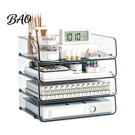 Multi Layer Desk Organizer Clear Acrylic File Tray, 1/2/3/4/5 Tier Paper Ducument Office Supply Storage Rack Box, Stackable Supplies Compact