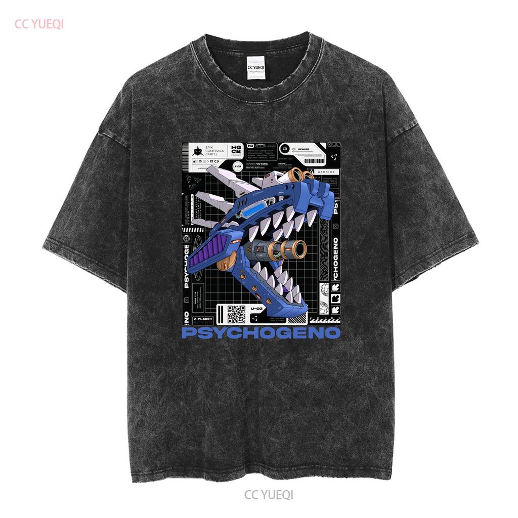Psychogeno T shirt Zoid Geno Series Saurer Anime Zoids Dinosaurs mecha vintage Washed Top For Everyday Wear Slightly Stretched