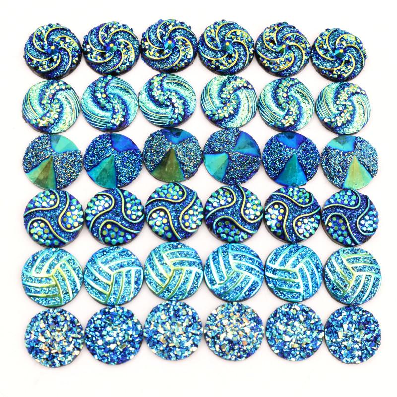 New Fashion 40pcs 12mm Mix Blue Colors Flower Style Flat back Resin Cabochons Cameo