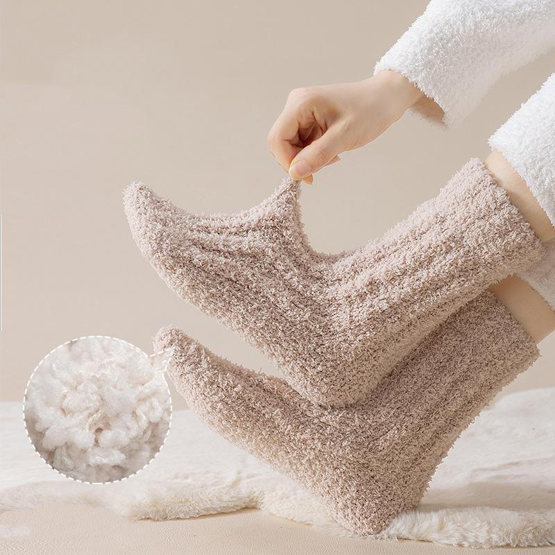 Coral velvet socks for women autumn winter thick warm couple home men's mid-tube sleeping socks plush moon floor socks
