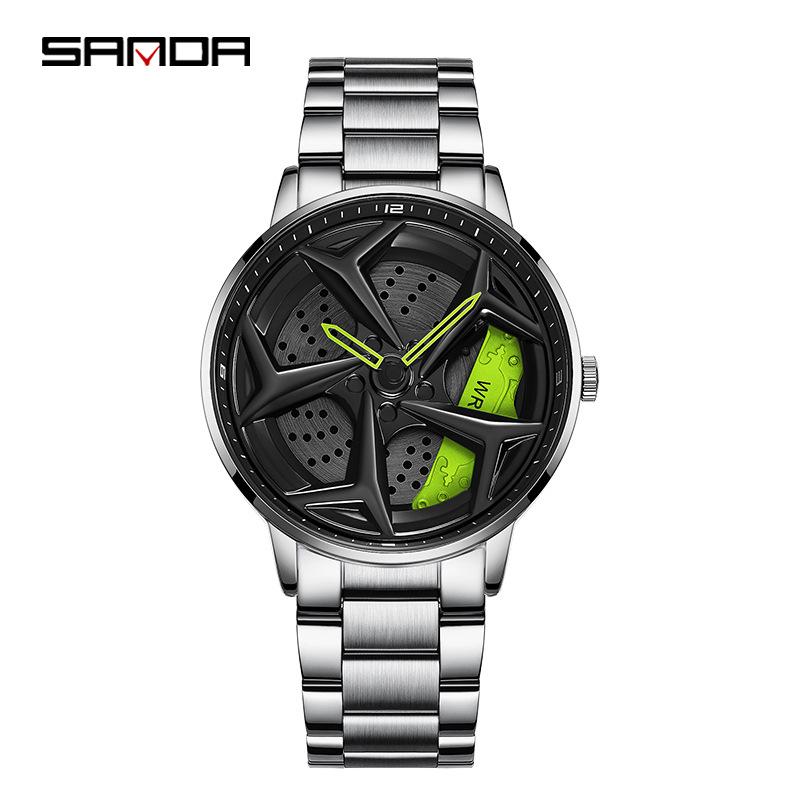 Sanda Men's Waterproof Alloy Quartz Watch with Creative Rotating Dial