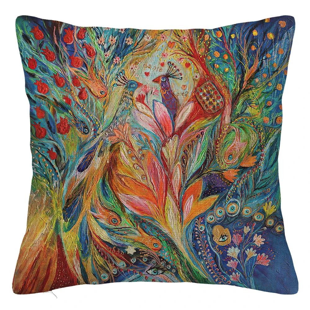 Branch Bird Flower Linen Pillowcase Sofa Cushion Cover Home Decoration Can Be Customized for You 40x40 50x50 60x60 45x45