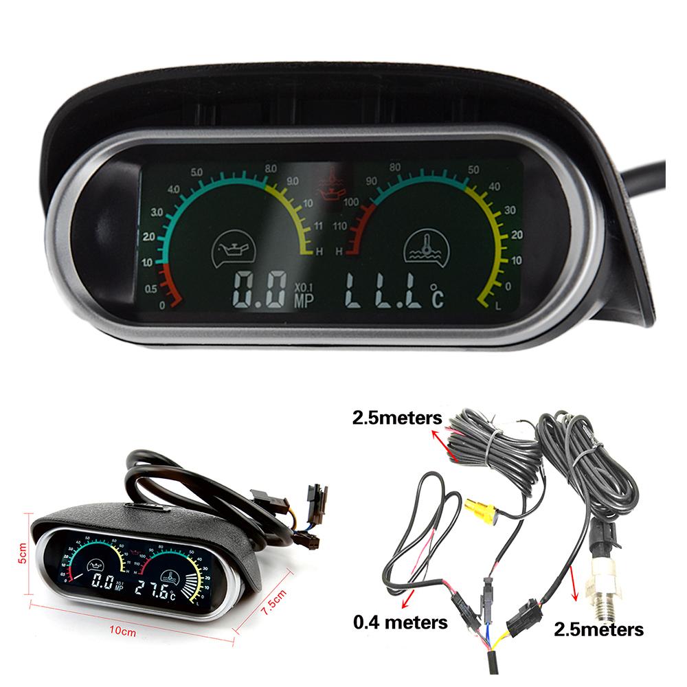 

2 In 1 LCD Car Digital Oil Pressure Gauge Water Temp Meter 1/8 NPT Oil Pressure sensor Water Temperature Sensor 10mm