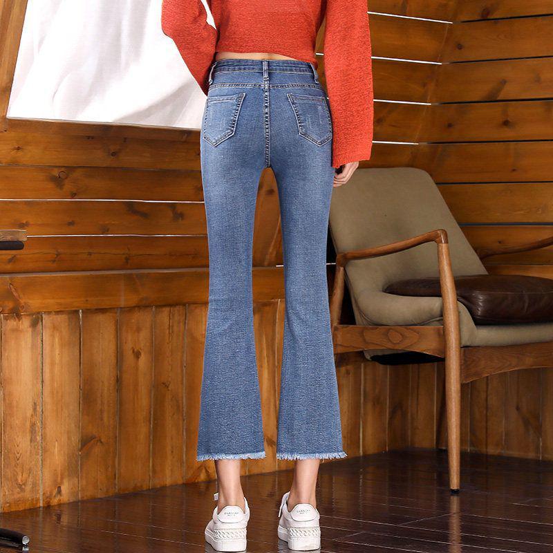 Petite Women's High-Waisted Micro Flare Cropped Jeans for Spring, Summer, and Autumn.