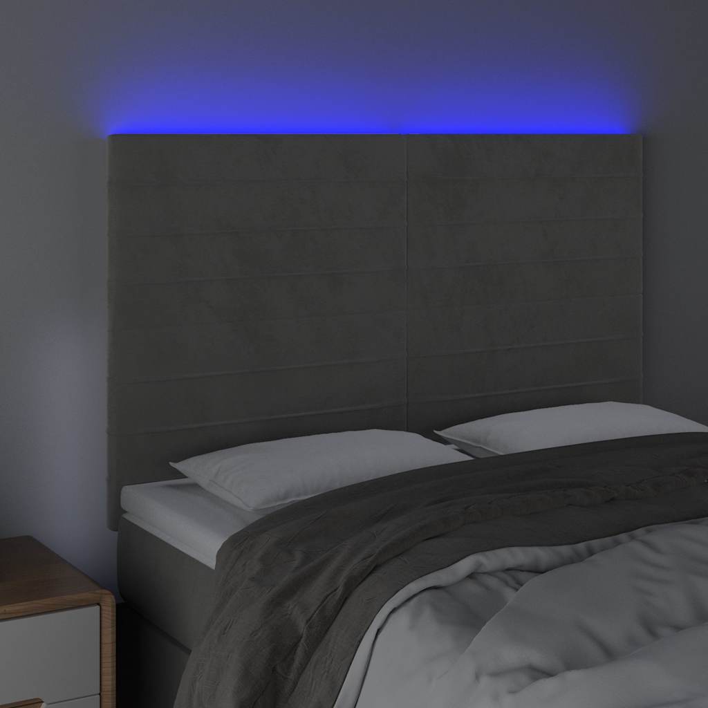 vidaXL LED Kopfteil Hellgrau 144x5x118/128 cm Samt