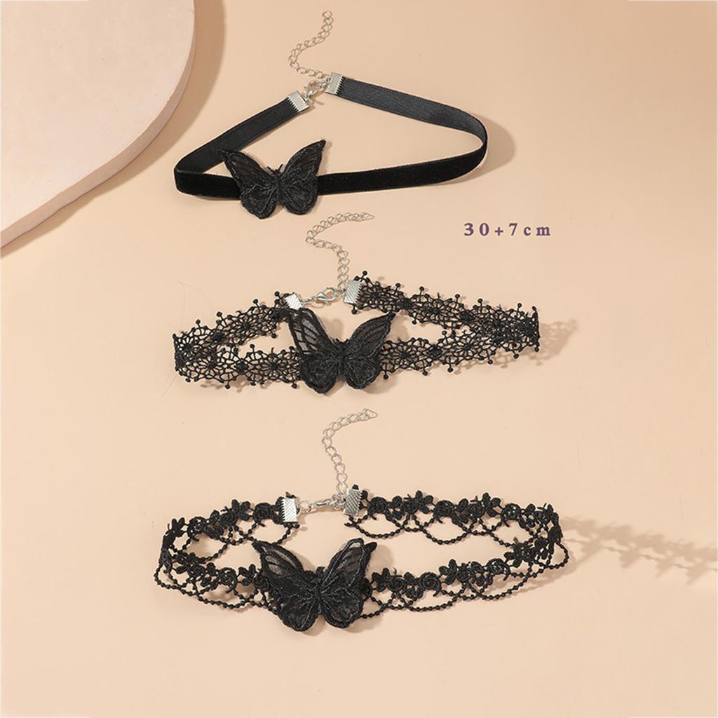 3 Pcs Vintage Butterfly Choker Necklace Goth Jewelry Adjustable Black Velvet Lace Collar Necklace Gift for Women Girls