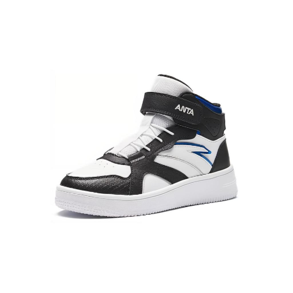 Anta Kids Round Toe Lace-Up Shock Absorbing Wear-Resistant High-Top Kids Skate Shoes Kids Skate Shoes White Gray 312348006-1