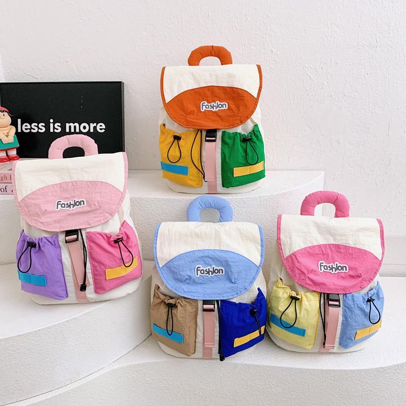 Korean Color Block Kindergarten Backpack: Trendy Outdoor Sports Bag for Girls, Parent-Child Style