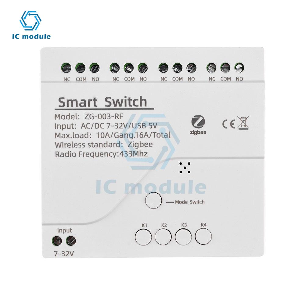 Умный переключатель ZigBee Модуль RF 4-канальный DC7-32V / AC85-250V Импульсный Самоблокирующийся WiFi Дистанционное Управление Реле