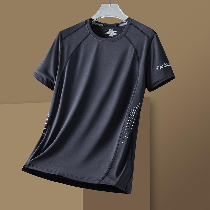 Men's Quick-Dry Stretch Sports T-Shirt - Breathable, Sweat-Wicking, Crew Neck, Ice Silk Short Sleeve