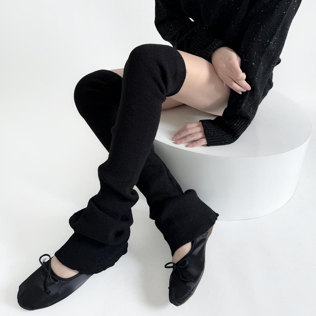Flared High Tube Socks Harajuku Leg Warmers Knitted Slimming Women Leg Covers, Solid Color Thigh High Socks