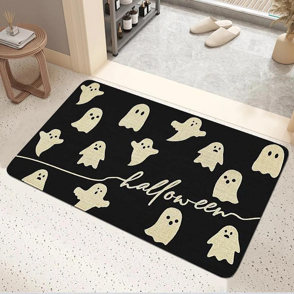 Halloween Print Carpet Cute Ghost Skull Non-slip Welcome Entrance Carpet Kitchen Bedroom Living Room Carpet Decoration