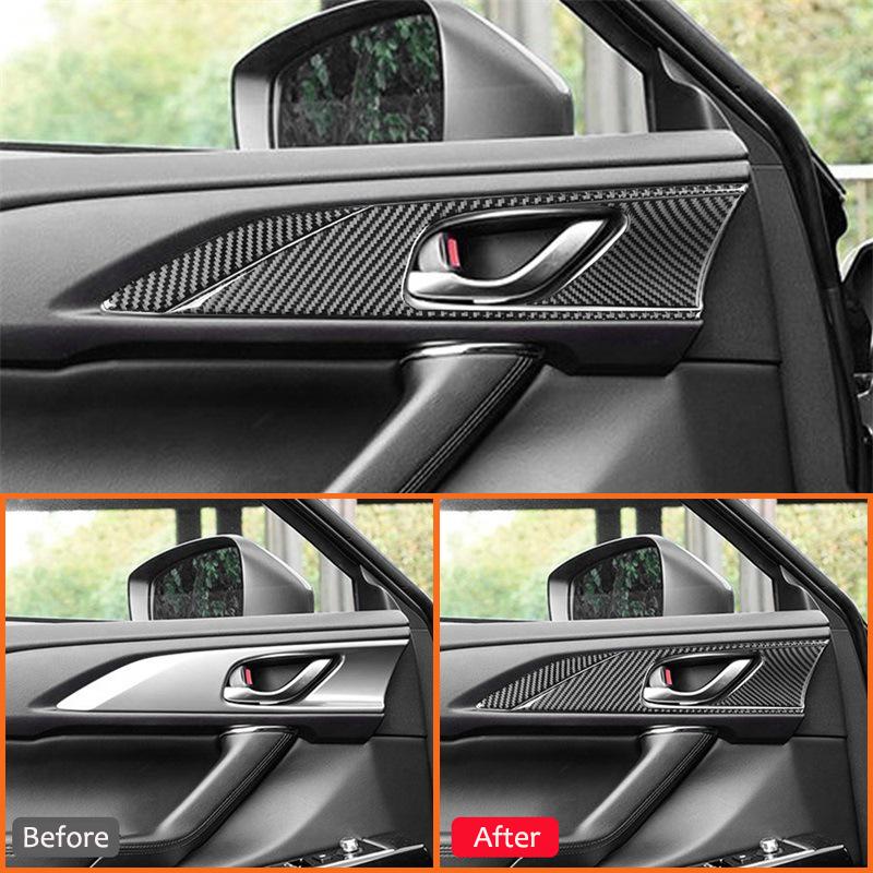 For Mazda CX-9 2016- Carbon Fiber 4PCS Car Inner Door Pull Handle Outer Panel Trim Cover Strips Interior Decoration Sticker