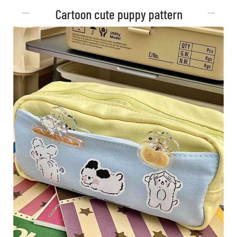 Stor kapacitet Dubbel dragkedja 3D Pennskrin med Sött Hundtryck