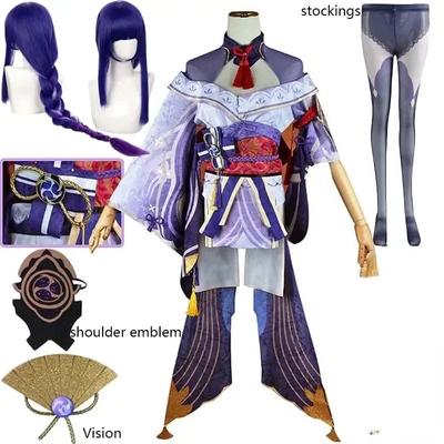 Raiden Shogun Cosplay Kostüm Baal Outfits Raiden Mei Vollständiges Set Kleid Kopfbedeckung Für Anime Expo