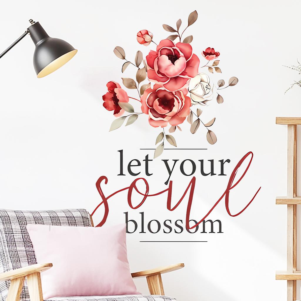 Creative Pink Rose Quotes Wall Sticker for Bedroom Living Room Study Home Decoration