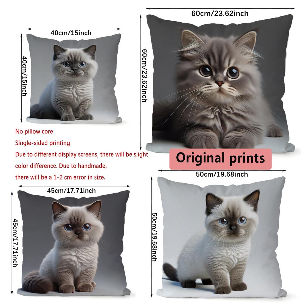 Cute Siamese & British Shorthair Cat Throw Pattern Cushion Cover Suitable For Sofa Bedroom Car Pillow Cover