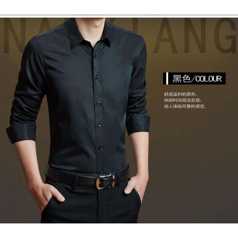 Pánská business casual košile s dlouhým rukávem, úzký střih, jednobarevná, formální