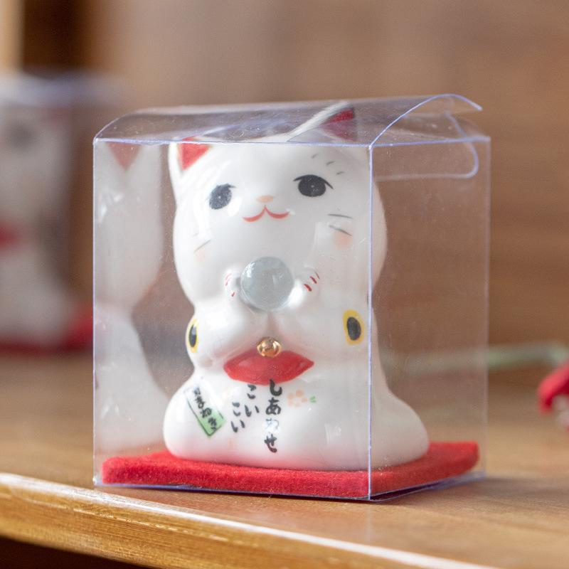 2,9 Zoll Keramik Glückliche Katze Figur Desktop Dekoration Glück Katze Ornament Mini Porzellan Kätzchen Figur