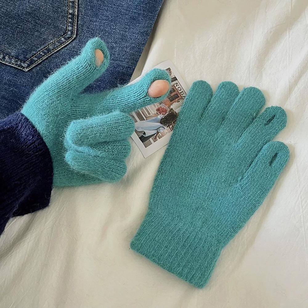 Candy Colored Winter Velvet Gloves Winter Warm Finger Gloves Knitted Gloves  For Woman Girls Maiden