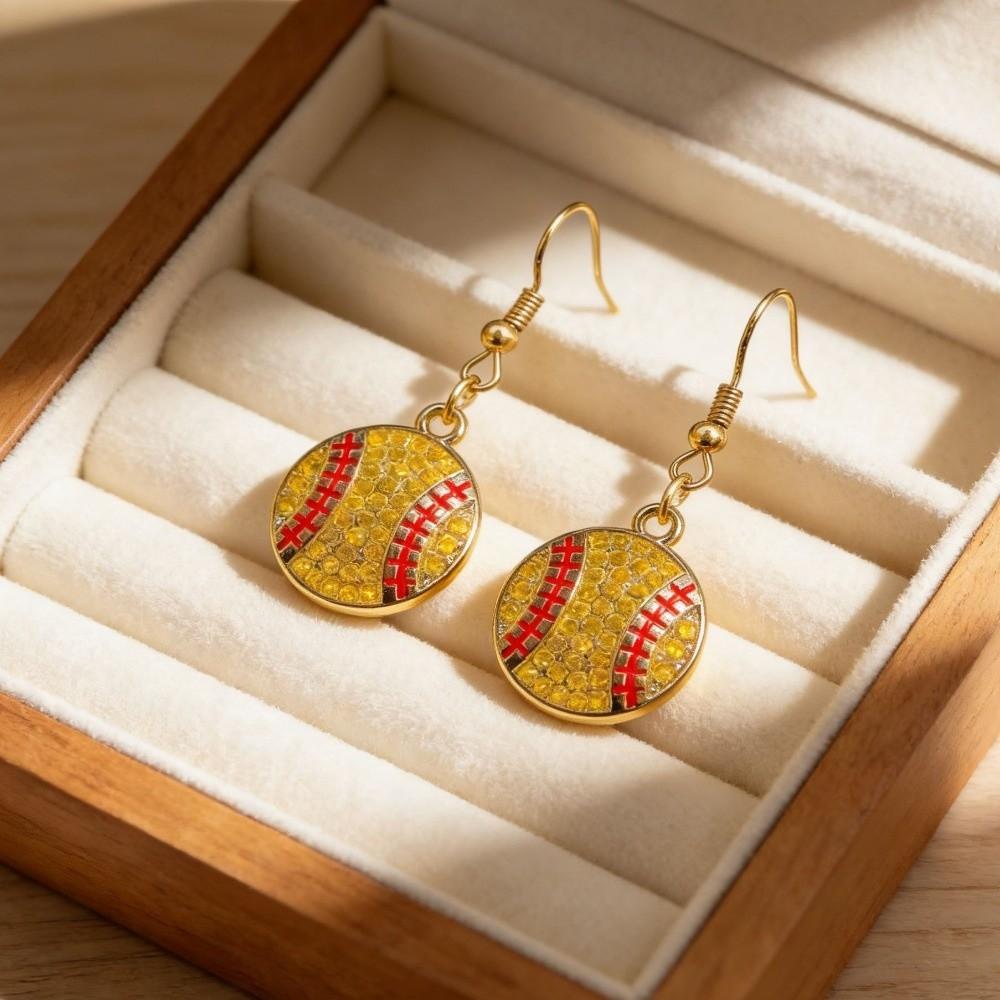 Football Basketball Football Ear Hooks Baseball Ear Pendant Jewelry Athletes Sports Fans A Yellow Baseball